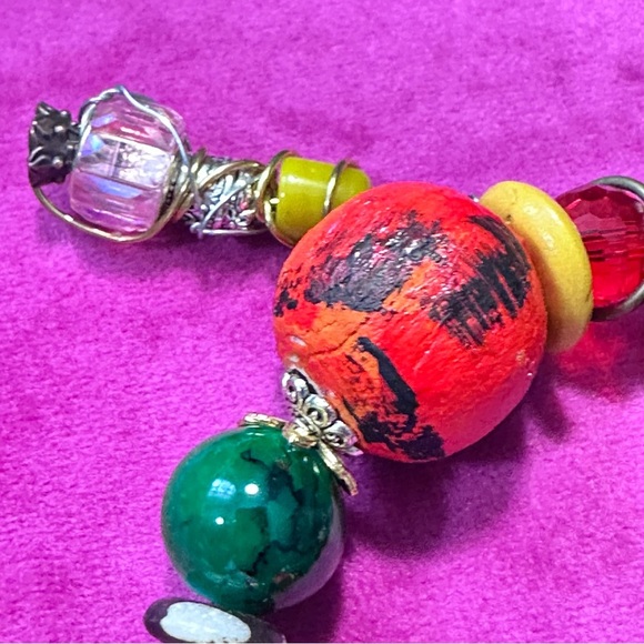 Handmade one-of-a-kind hand painted bracelet with charms ethnic tribal boho 3130 - Picture 7 of 11